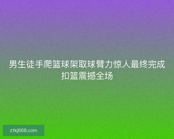 男生徒手爬篮球架取球臂力惊人最终完成扣篮震撼全场